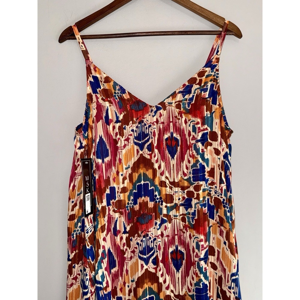 MSK Maxi Dress Boho Colorful Beach Earth Tone Metallic Flowy V Neck Straps Large - Picture 9 of 16